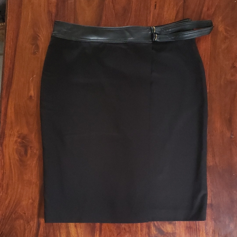CALVIN KLEIN Black Pencil Skirt with Faux Leather Belt SIZE 14 - Picture 3 of 12